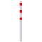 Barrier bollard | Steel tube  152 x 3.2 mm | stationary | for setting in concrete | hot-dip galvanized and white coatedwith three red reflecting stripes | total length: 2000 mm | with welded steel cap